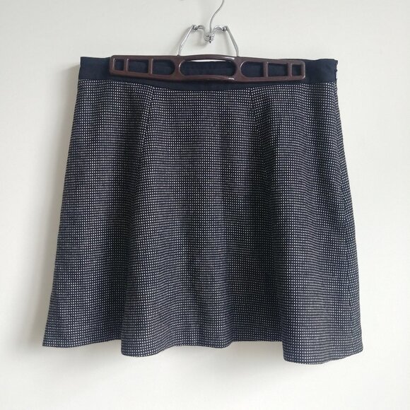 French Connection wool blend black tiny white polka dot skater mini skirt size 8 - Picture 1 of 11
